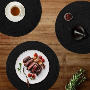 Round Placemats Set of 4, Cotton Rope Thick Place Mats, Heat Resistant Woven Table Mats, Hot Pads for Kitchen, 13 Inches Braided Placemat for Farmhouse and Kitchen Table Decor (Black)
