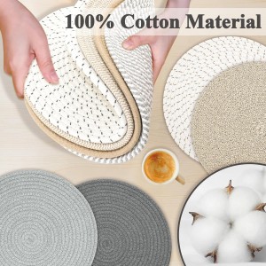 Round Placemats Set of 4, Cotton Rope Thick Place Mats, Heat Resistant Woven Table Mats, Hot Pads for Kitchen, 13 Inches Braided Placemat for Farmhouse and Kitchen Table Decor (Black)