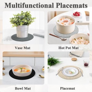 Round Placemats Set of 4, Cotton Rope Thick Place Mats, Heat Resistant Woven Table Mats, Hot Pads for Kitchen, 13 Inches Braided Placemat for Farmhouse and Kitchen Table Decor (Black)