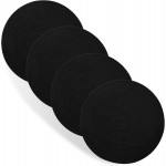 Round Placemats Set of 4, Cotton Rope Thick Place Mats, Heat Resistant Woven Table Mats, Hot Pads for Kitchen, 13 Inches Braided Placemat for Farmhouse and Kitchen Table Decor (Black)