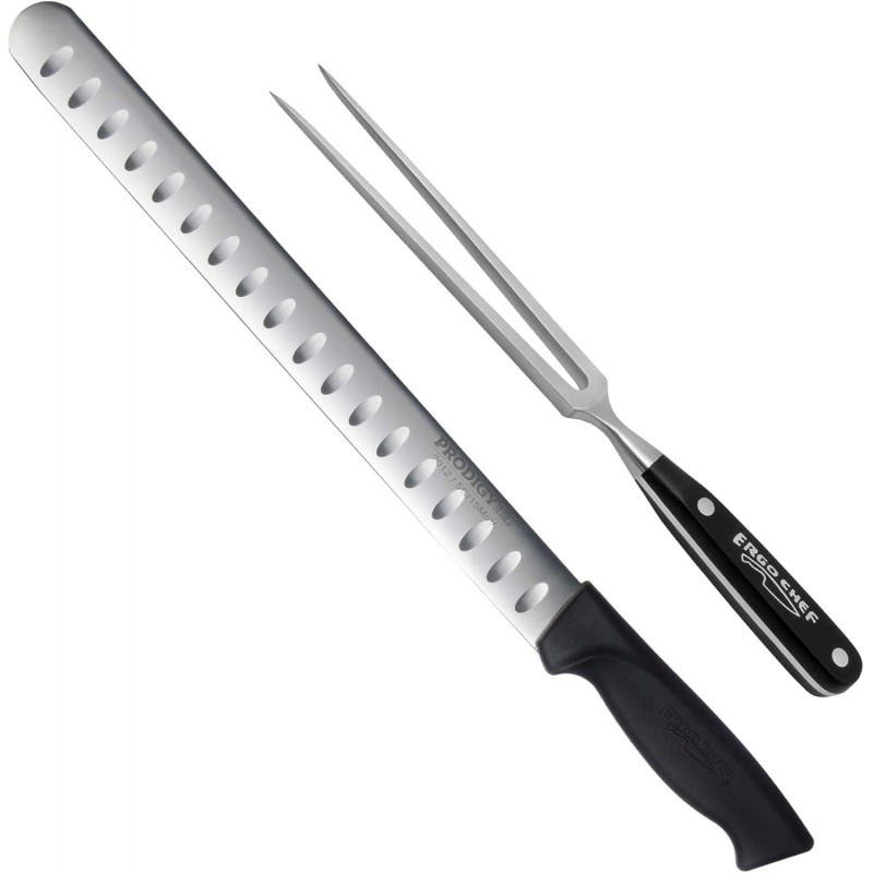 Ergo Chef 2pc. Set, Prodigy Series 12-Inch Slicer Carving Knife with Pro Series 8-Inch Meat Carving Fork