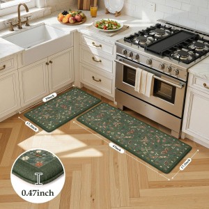 LEEVAN Anti Fatigue Mats for Kitchen Floor Non-Slip, Cushioned Kitchen Mats for Floor 2 Piece, Green Memory Foam Kitchen Mat Set, Waterproof Ergonomic Standing Mat for Bar, Office,Desk, Laundry