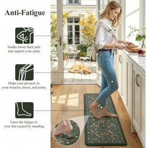 LEEVAN Anti Fatigue Mats for Kitchen Floor Non-Slip, Cushioned Kitchen Mats for Floor 2 Piece, Green Memory Foam Kitchen Mat Set, Waterproof Ergonomic Standing Mat for Bar, Office,Desk, Laundry