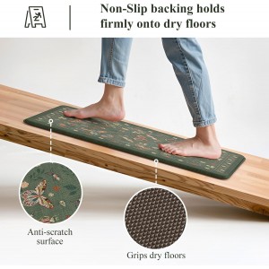 LEEVAN Anti Fatigue Mats for Kitchen Floor Non-Slip, Cushioned Kitchen Mats for Floor 2 Piece, Green Memory Foam Kitchen Mat Set, Waterproof Ergonomic Standing Mat for Bar, Office,Desk, Laundry