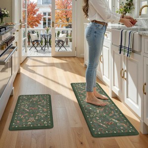 LEEVAN Anti Fatigue Mats for Kitchen Floor Non-Slip, Cushioned Kitchen Mats for Floor 2 Piece, Green Memory Foam Kitchen Mat Set, Waterproof Ergonomic Standing Mat for Bar, Office,Desk, Laundry