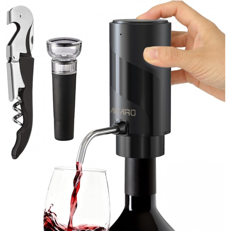 AIKARO - Electric Wine Aerator Pourer Rechargeable Automatic Decanter, with Corkscrew and Vacuum Stopper (Set)