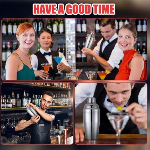 Nitial 9 Pcs Bar Cocktail Shaker Professional Stainless Steel Martini Drink Mixer Built-in Strainer for Bartending No Leaks Boston Shaker for Bar Party Drink Tool(Silver,18.6 oz)