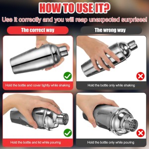 Nitial 9 Pcs Bar Cocktail Shaker Professional Stainless Steel Martini Drink Mixer Built-in Strainer for Bartending No Leaks Boston Shaker for Bar Party Drink Tool(Silver,18.6 oz)