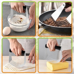 2er Pack Stainless Steel Pastry Blender Cutter and Bench Scraper Set, Efficient Multipurpose Kitchen Baking Tool with Ergonomic Grip Handle for Nut, Pie and Dough Processing (Cutter & Scraper)