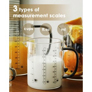 LIBWYS Glass Measuring Cup, 1000ml (32oz)+500ml (16oz) with Anti-slip Silicone Pad, Heat-resistant Borosilicate Glass Liquid Measuring Cup
