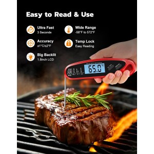 Instant Read Meat Thermometer Digital with Dual Probe, Food Thermometer for Cooking & Grilling, Large Backlit & Calibration, for Kitchen/Oven/Grill/Smoker/BBQ/Candy/Oil/Fry, Gifts for Men & Dad