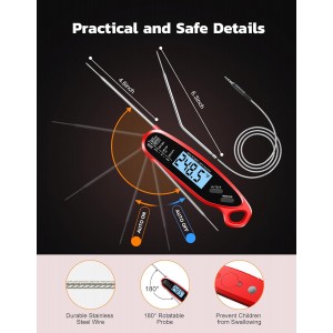 Instant Read Meat Thermometer Digital with Dual Probe, Food Thermometer for Cooking & Grilling, Large Backlit & Calibration, for Kitchen/Oven/Grill/Smoker/BBQ/Candy/Oil/Fry, Gifts for Men & Dad