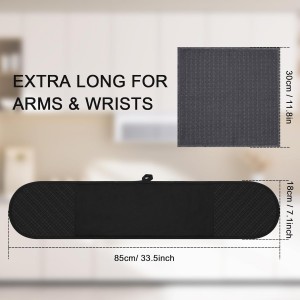 Philorn Black Double Oven Mitts，Heat Resistant 260℃ Waterproof Silicone Glove Kitchen Gloves Oven Extra Long Oven Mitts with Non-Slip Silicone Surface for Baking, Cooking, BBQ