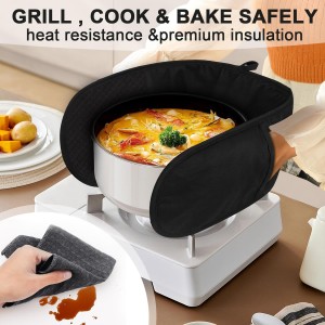 Philorn Black Double Oven Mitts，Heat Resistant 260℃ Waterproof Silicone Glove Kitchen Gloves Oven Extra Long Oven Mitts with Non-Slip Silicone Surface for Baking, Cooking, BBQ