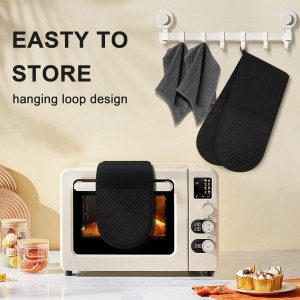 Philorn Black Double Oven Mitts，Heat Resistant 260℃ Waterproof Silicone Glove Kitchen Gloves Oven Extra Long Oven Mitts with Non-Slip Silicone Surface for Baking, Cooking, BBQ