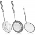 Spider Strainer & Skimmer Spoon Set, 3-Piece Stainless Steel Ladle Metal Wire Sieve Large Holes Slotted Colander Fryer Scoop Fine Mesh Strainers with Long Handle, Food Sifter for Kitchen Cooking