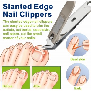 DIGNITY Nail Clippers for Men Women Seniors with Catcher and Safety Lock,Wide Jaw Opening,Thick Fingernail Toenail Clipper Set, Slanted Edge Nail Clippers,Ear Picker,Nail File,with Case,4 Pcs Set