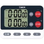 Dual Kitchen Timer Digital - Large Display, Easy to Use and Read, Cooking Timer for Kitchen with Alarm, Magnetic Back, Loud & Silent and Count Up/Countdown Modes, Replaceable AAA Battery