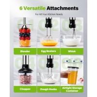 6-in-1 Immersion Blender, 1000W Hand Blender with 20 Speeds, Scratch-Resistant Stick Mixer with Whisk, Chopper, Beaker, Egg Beaters & Dough Hooks – Heavy Duty Hand Mixer, Black