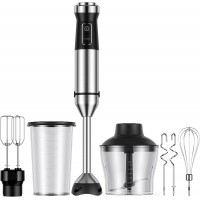 6-in-1 Immersion Blender, 1000W Hand Blender with 20 Speeds, Scratch-Resistant Stick Mixer with Whisk, Chopper, Beaker, Egg Beaters & Dough Hooks – Heavy Duty Hand Mixer, Black