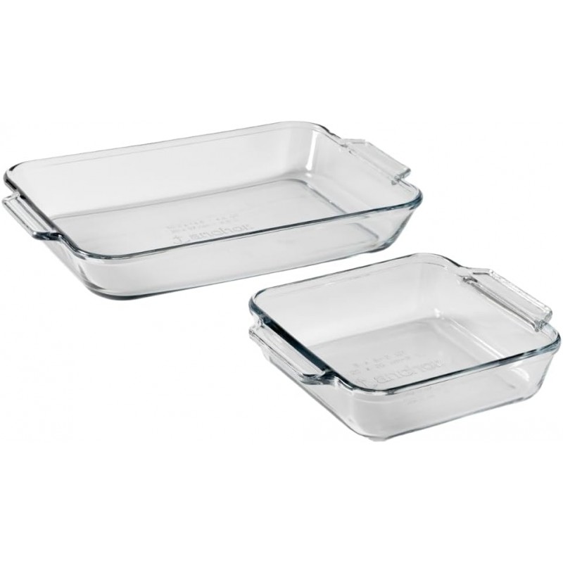 Anchor Hocking Oven Basics Cake Dish & 3 Quart Baking Dish Value Pack – Tempered Glass for Even Baking, Oven Safe, Microwave Safe, Made in USA