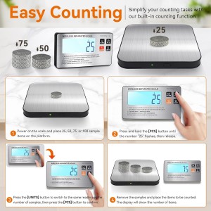 Food Scale- Wireless Separated, 33 lb Digital Kitchen Split Scales Weight Grams and Ounces for Baking Cooking and Meal Prep, LCD Display, 7 Units with Tare Function (Batteries Included)