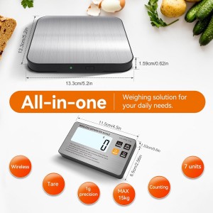 Food Scale- Wireless Separated, 33 lb Digital Kitchen Split Scales Weight Grams and Ounces for Baking Cooking and Meal Prep, LCD Display, 7 Units with Tare Function (Batteries Included)