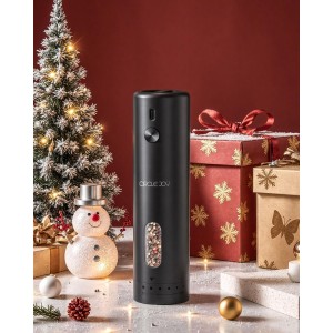 CIRCLE JOY Electric Pepper Grinder Rechargeable, Automatic Pepper Mill with 110ml Container, External Adjustable Coarseness, White Led Light and One-Handed Operation, Black