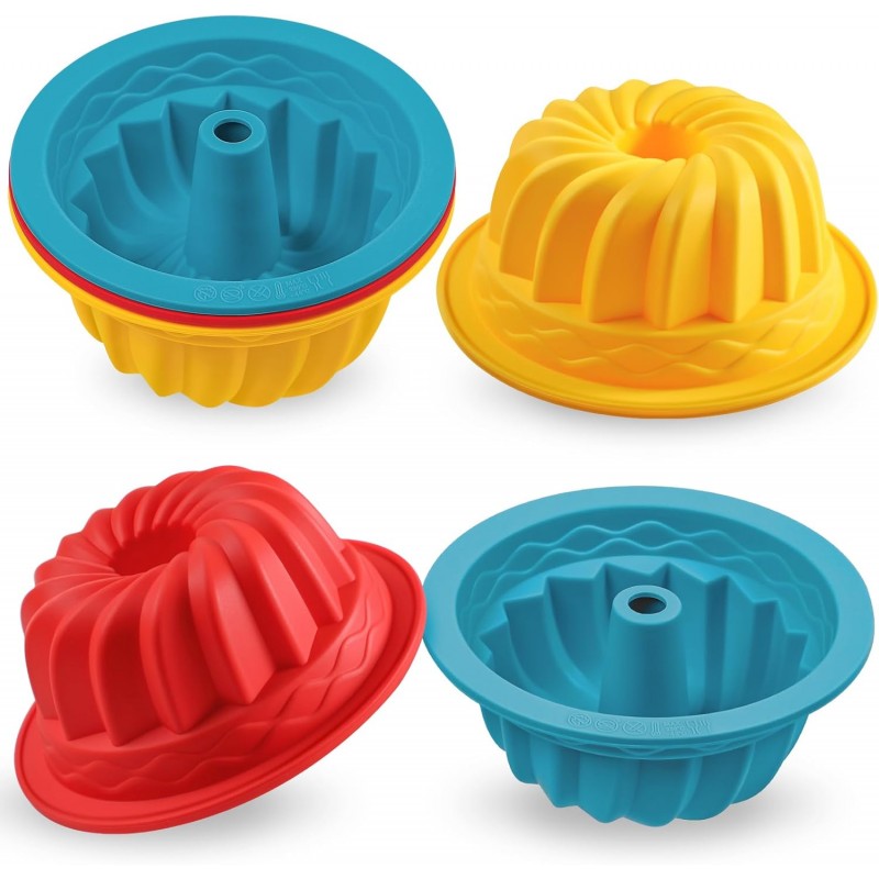 Webake 4 Inch Silicone Mini Fluted Cake Pan Set of 6, Nonstick BPA Free Fluted Tube Cake Pans for Baking, Muffins, Cupcakes