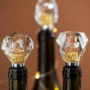 100% Glass Wine Stopper 1Pcs, Elegant Wine Stopper with Gold Foil for Kitchen Wine storage, Decorative Crystal Round Wine and Beverage Bottle Stopper, Made of Premium Glass and Silicone, Clear