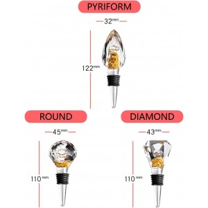 100% Glass Wine Stopper 1Pcs, Elegant Wine Stopper with Gold Foil for Kitchen Wine storage, Decorative Crystal Round Wine and Beverage Bottle Stopper, Made of Premium Glass and Silicone, Clear