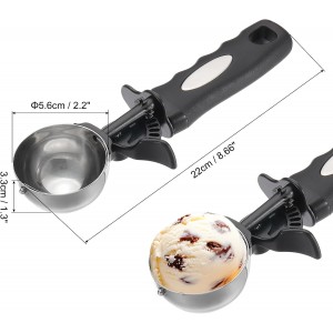 PATIKIL 4 Ounce Ice Cream Scoop with Trigger, Stainless Steel Portion Cookie Scoop with Thumb Trigger for Cookie Dough Cupcake Batter Baking, Silver Black