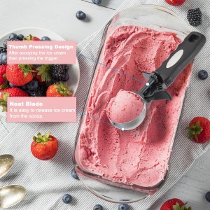 PATIKIL 4 Ounce Ice Cream Scoop with Trigger, Stainless Steel Portion Cookie Scoop with Thumb Trigger for Cookie Dough Cupcake Batter Baking, Silver Black