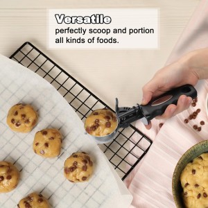 PATIKIL 4 Ounce Ice Cream Scoop with Trigger, Stainless Steel Portion Cookie Scoop with Thumb Trigger for Cookie Dough Cupcake Batter Baking, Silver Black