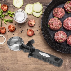 PATIKIL 4 Ounce Ice Cream Scoop with Trigger, Stainless Steel Portion Cookie Scoop with Thumb Trigger for Cookie Dough Cupcake Batter Baking, Silver Black