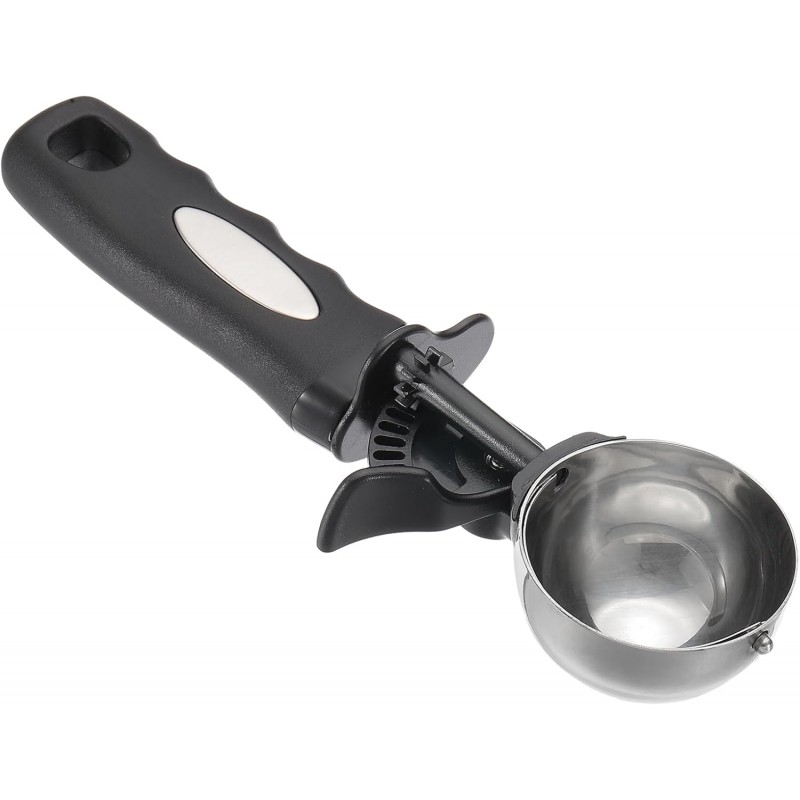 PATIKIL 4 Ounce Ice Cream Scoop with Trigger, Stainless Steel Portion Cookie Scoop with Thumb Trigger for Cookie Dough Cupcake Batter Baking, Silver Black