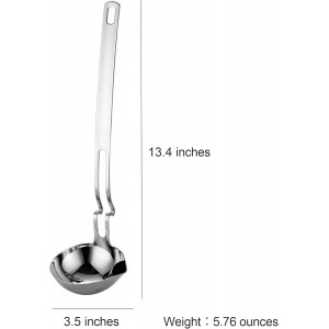 316 Stainless Steel Fat Separator Ladle with Z-Hook, Gravy Separator & Skimmer Spoon for Cooking, Hanging Soup Ladle for Kitchen, Oil Strainer and Grease Skimmer