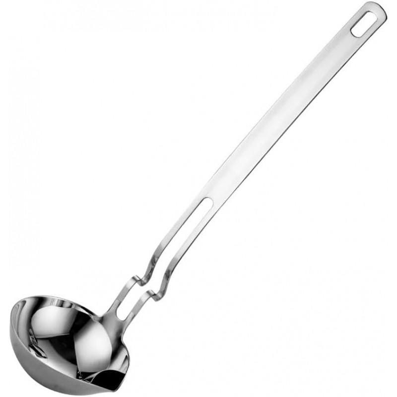 316 Stainless Steel Fat Separator Ladle with Z-Hook, Gravy Separator & Skimmer Spoon for Cooking, Hanging Soup Ladle for Kitchen, Oil Strainer and Grease Skimmer