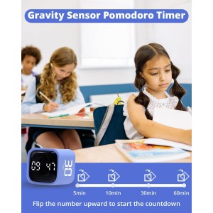 Productivity Timer Flip Gravity Sensor Cube Timer Countdown & Countup,Mute & Vibrate & Sound，5/10/30/60min & Custom Timing, Perfect for ADHD,Work,Learning,Kitchen Cooking (2 Blue)