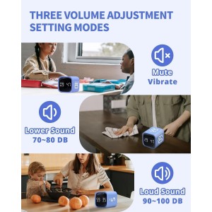 Productivity Timer Flip Gravity Sensor Cube Timer Countdown & Countup,Mute & Vibrate & Sound，5/10/30/60min & Custom Timing, Perfect for ADHD,Work,Learning,Kitchen Cooking (2 Blue)
