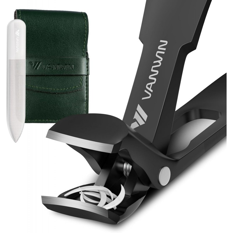 Toenail Clippers for Seniors Thick Toenails, Angled Head Large Toe Nail Clippers for Men with Wide Jaw Opening, Sharp Heavy Duty Fingernail Clipper with Catcher Nail Cutter Long Handle Black