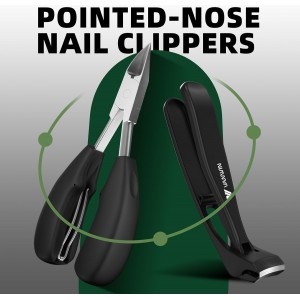 Toenail Clippers for Thick Toenails for Seniors, Heavy Duty Wide Jaw Large Toe Nail Clippers for Thick Nails for Men, Angled Head & 45° Sharp Slanted Ingrown Toenail Clippers Set Black