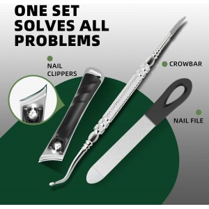 Toenail Clippers for Thick Toenails for Seniors, Heavy Duty Wide Jaw Large Toe Nail Clippers for Thick Nails for Men, Angled Head & 45° Sharp Slanted Ingrown Toenail Clippers Set Black