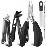 Toenail Clippers for Thick Toenails for Seniors, Heavy Duty Wide Jaw Large Toe Nail Clippers for Thick Nails for Men, Angled Head & 45° Sharp Slanted Ingrown Toenail Clippers Set Black