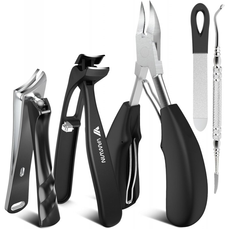 Toenail Clippers for Thick Toenails for Seniors, Heavy Duty Wide Jaw Large Toe Nail Clippers for Thick Nails for Men, Angled Head & 45° Sharp Slanted Ingrown Toenail Clippers Set Black