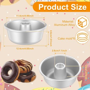 6Pcs Pound Cake Pan, Stackable Pound Cake Mould, Reusable Chiffon Cake Pan, Nonstick Tube Cake Pan, Anodized Surface Angel Food Cake Pan Uniform Heat Tube Pans for Oven Baking Cakes