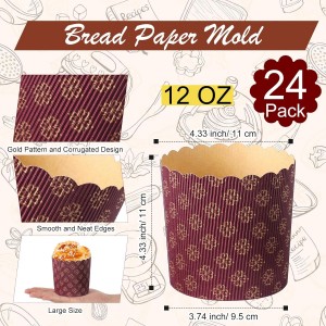 24 Pcs Easter Bread Mold, Corrugated Paper Baking Molds, Round Paper Form for Cakes Panettone Pan Kitchen Muffin Cupcake Kulich Paska, Brown (12 oz)