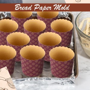 24 Pcs Easter Bread Mold, Corrugated Paper Baking Molds, Round Paper Form for Cakes Panettone Pan Kitchen Muffin Cupcake Kulich Paska, Brown (12 oz)