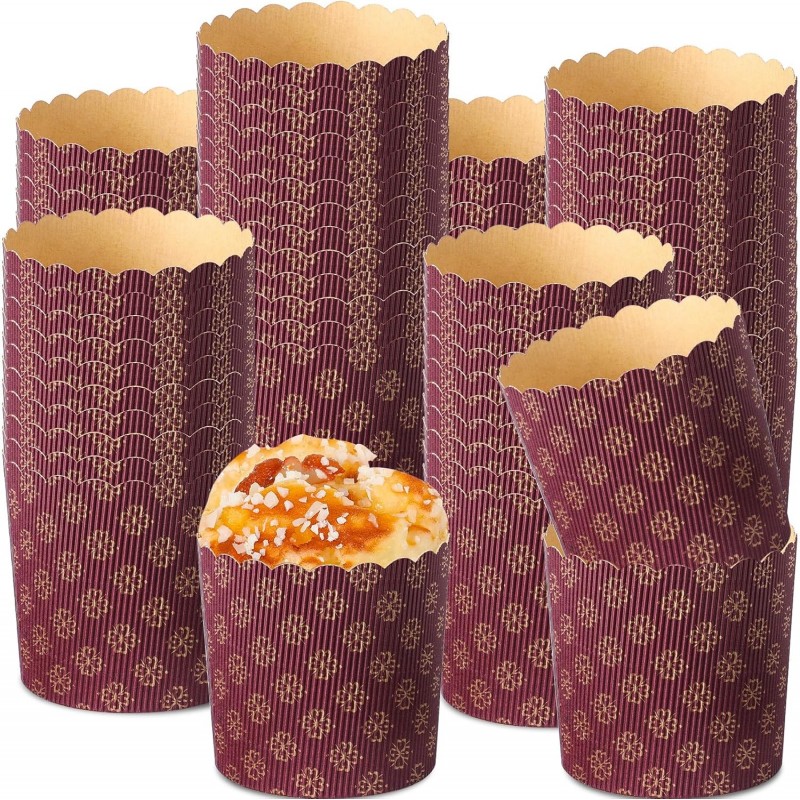 24 Pcs Easter Bread Mold, Corrugated Paper Baking Molds, Round Paper Form for Cakes Panettone Pan Kitchen Muffin Cupcake Kulich Paska, Brown (12 oz)