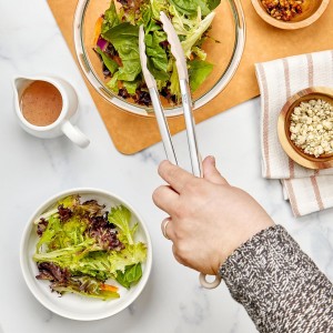 Tovolo Stainless Steel Tongs with Silicone Tips Set of 3 Mini 7” 9” 12 Inch with Easy Lock Mechanism for Cooking Grilling Air Fryer Serving, Buttercream Blue Haze Oatmeal Heat Resistant Kitchen Tong